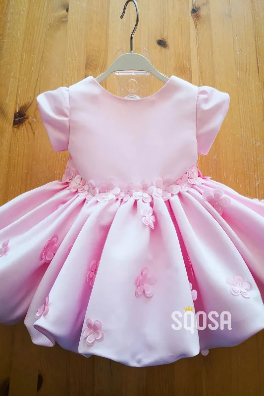 summer floral dressA-line Scoop Appliques Cute Pink Flower Girl Dress First Communion Dress QF1009