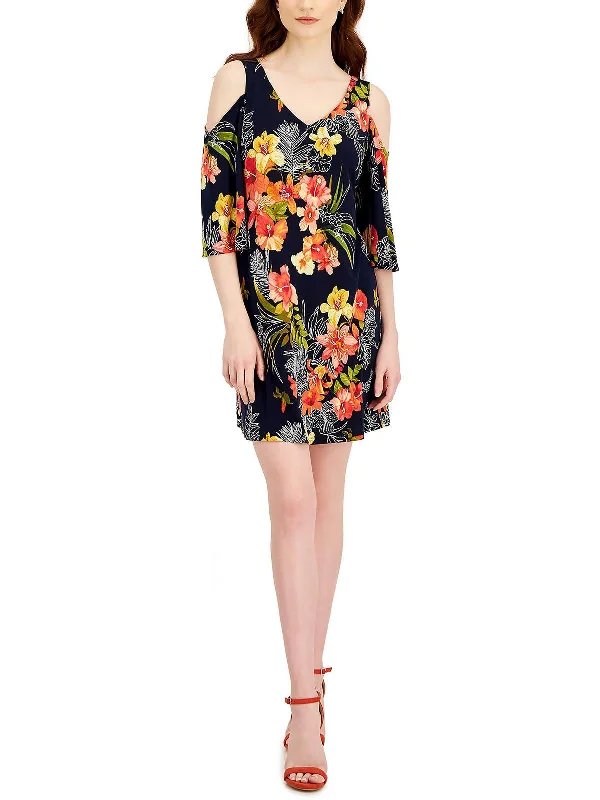 sleeveless dressPetites Womens Floral Mini Fit & Flare Dress