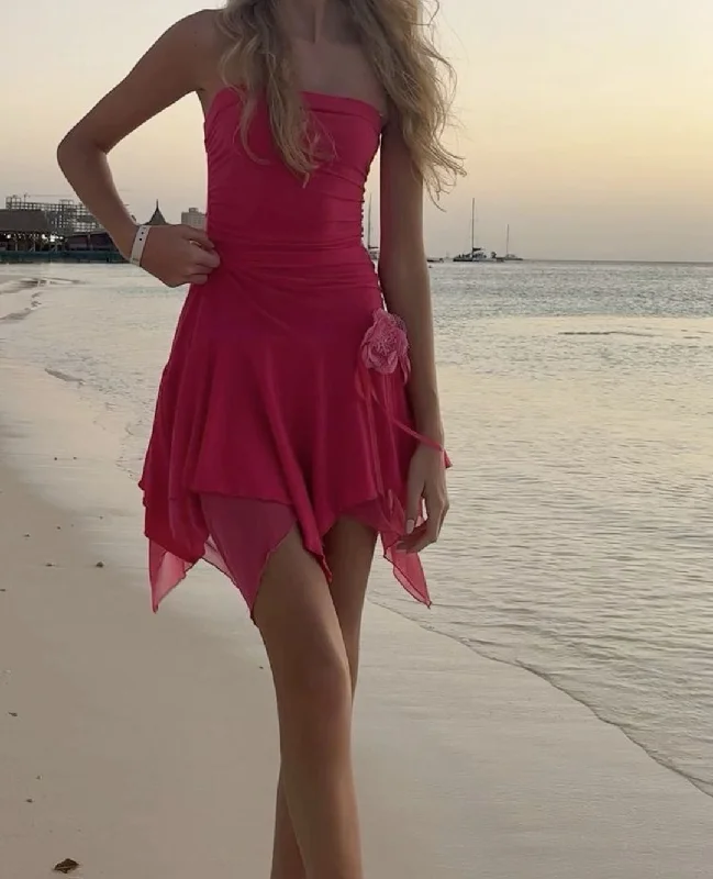 stylish dressChic Hot Pink Beach Dress,Cute Homecoming Dress Y2959