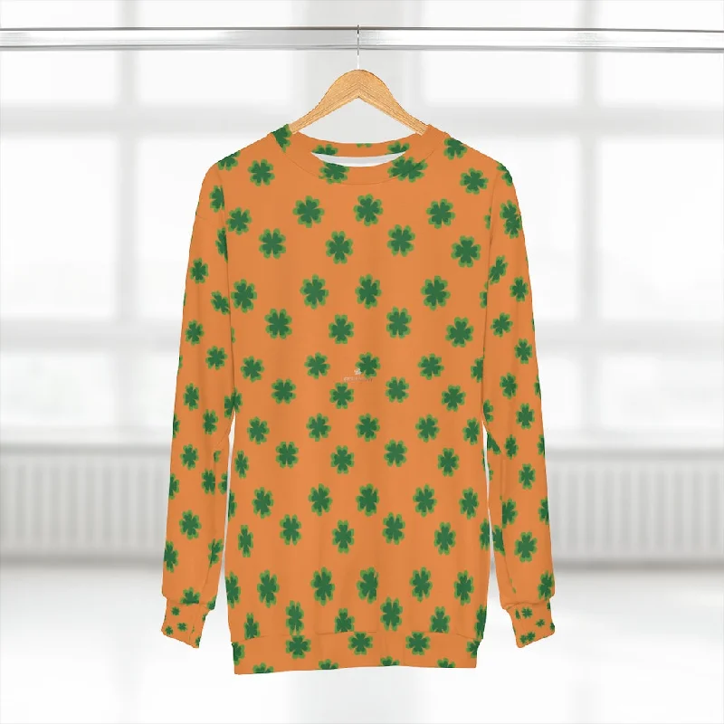 stylish sports hoodieOrange St. Patty's Day Sweatshirt, Orange St. Patrick's Day Green Clover Print Unisex Couple's Sweatshirt- Made in USA