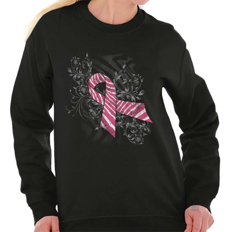 chic active hoodiePink And White Ribbon Crewneck Sweatshirt