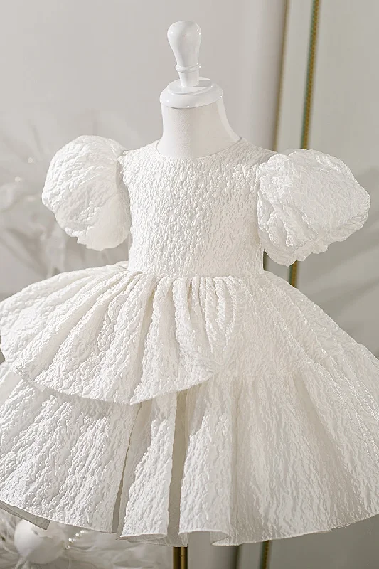 tiered dressBall Gown Bateau Tiered Cute Flower Girl Dress Ivory First Communion Dress QF1046