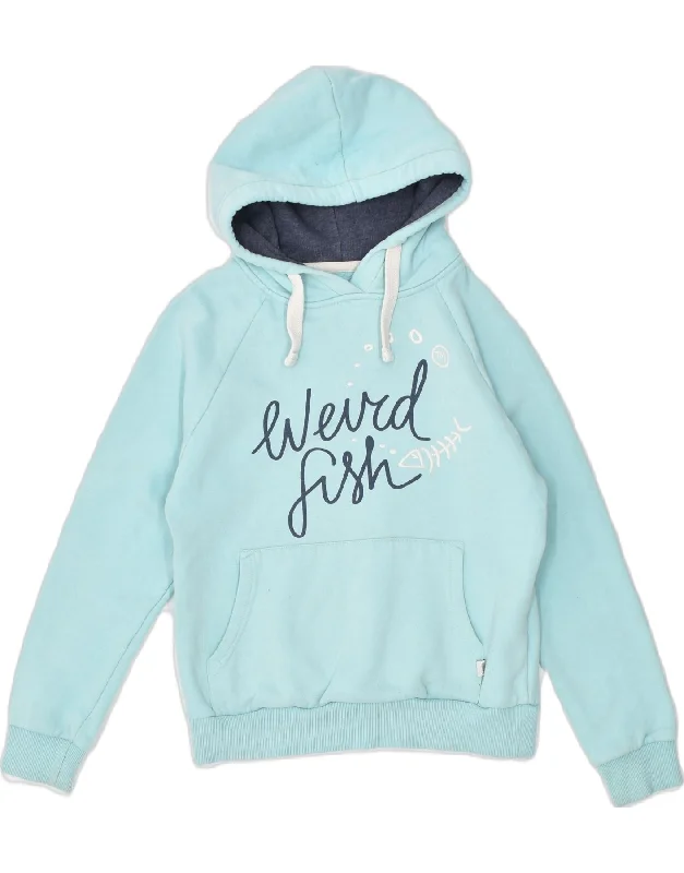 casual streetwear hoodieWEIRD FISH Womens Graphic Hoodie Jumper UK 10 Small Blue Cotton Sports