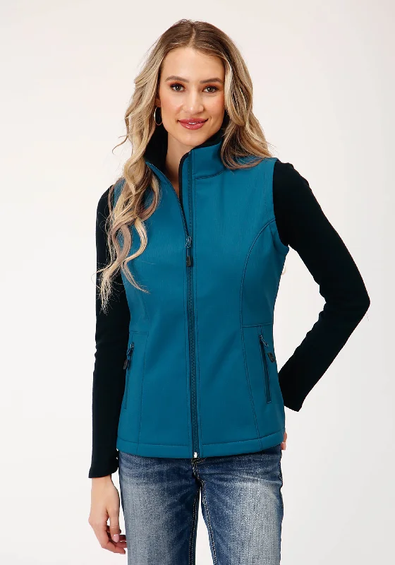 classic zip-up coatWOMENS TECH  DEEP TEAL GRID SOFT SHELL VEST