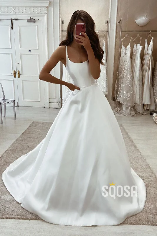 elegant dressScoop Satin Ballgown Ivory Wedding Dress QW2602