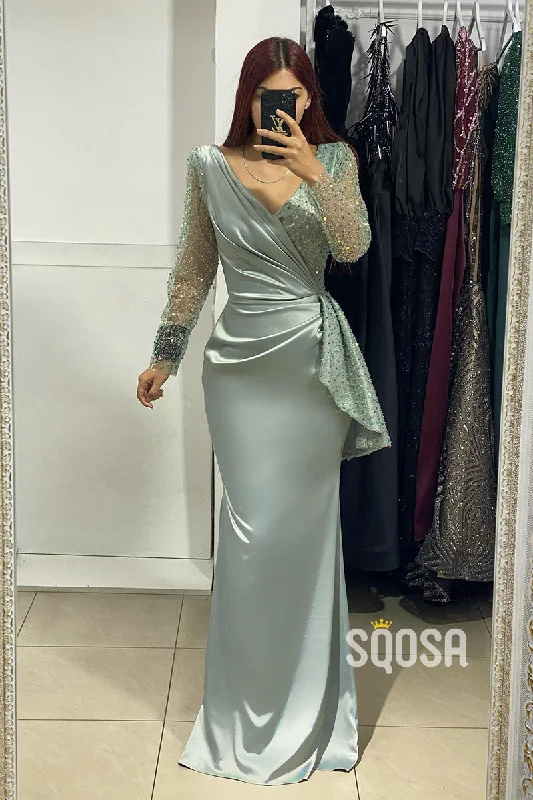 sleek midi dressSheath Sexy V-Neck Long Sleeves Sequins Long Formal Evening Gowns QP2992