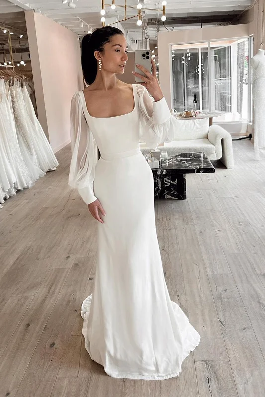 winter dressSheath/Column Scoop Long Sleeves Simple Wedding Dress QW2188