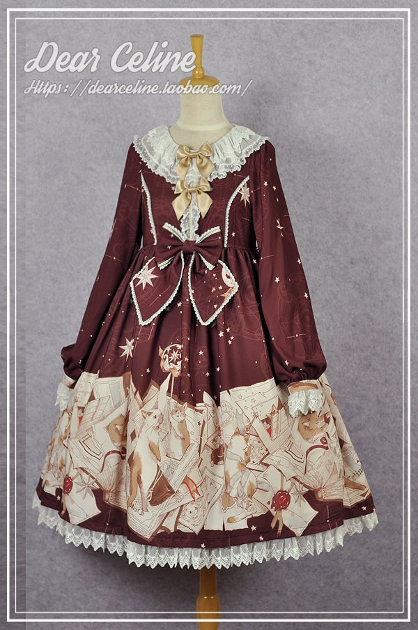 draped dress(BFM)Dear Celine~Cat Professor's Magic Class~Daily Lolita OP Dress Long Sleeve Dress