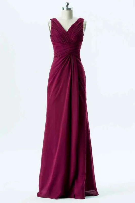 flowy maxi dressOrchid A-line Chiffon Crisscross Pleated Long Bridesmaid Dress