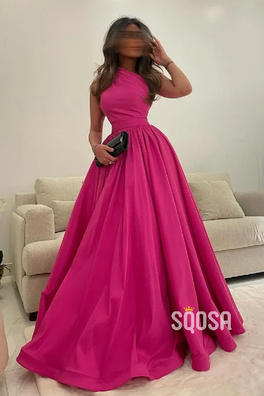 printed dressUnique One Shoulder Pleats A-Line Long Prom Dress Sweet 16 QP2353