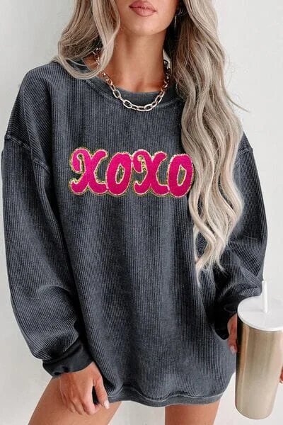 comfortable athletic sweatshirtXOXO Sequin Round Neck Dropped Shoulder Sweatshirt