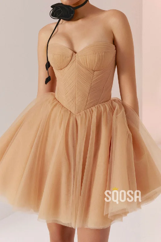 structured dressCasual Tulle A-Line Sweetheart Strapless Party/Homecoming Dress QS2535