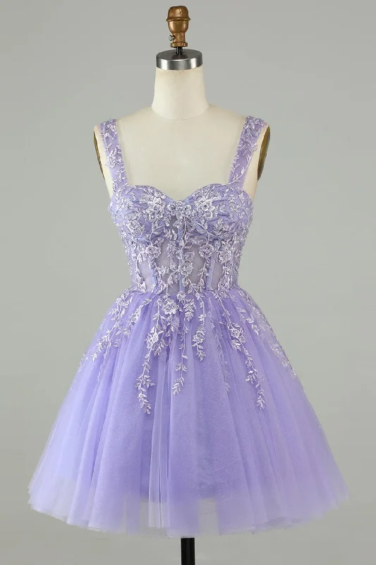 vintage dressLavender Sweetheart Tulle Appliques A-line Homecoming Dress