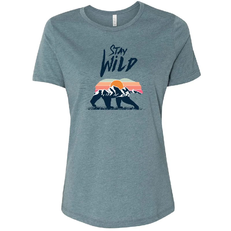 bold workout sweatshirtStay Wild Sunset Bear Women's Relaxed Jersey Tee