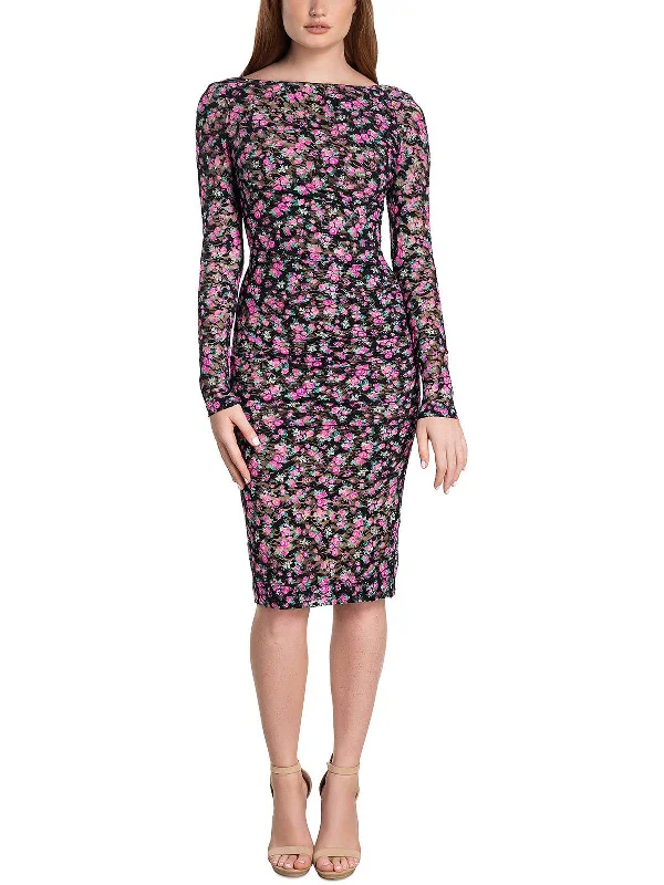 knit dressWomens Floral Ruched Midi Dress