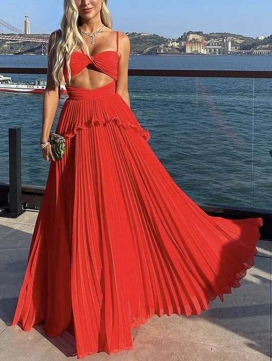 wool dressRed Pleated Draped Tulle Womens Prom Dress Y2855