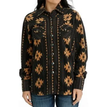 urban casual coatWOMEN'S CINCH SOUTHWEST PRINT POLAR FLEECE SHIRT JACKET - BLACK