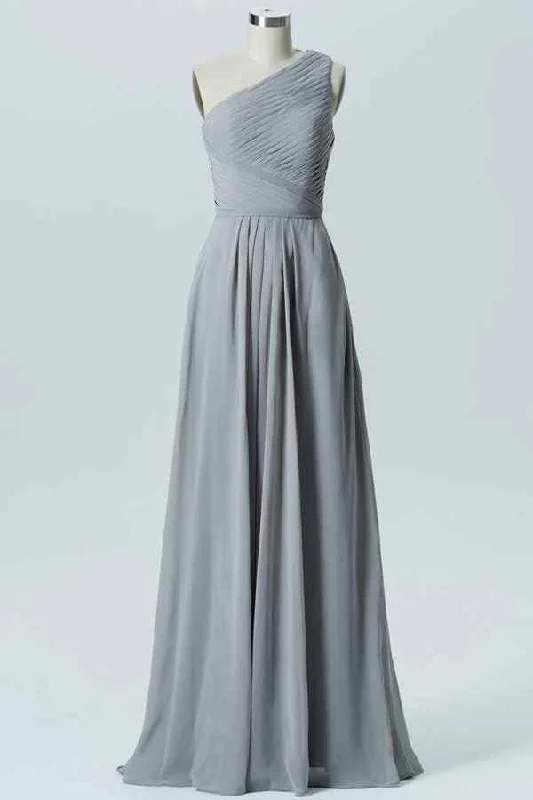 wrap dressDusty Lavender A-line One Shoulder Pleated Chiffon Long Bridesmaid Dress