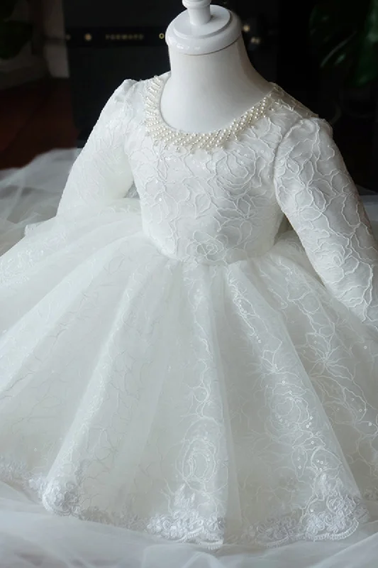 trendy wrap dressUnique Scoop Long Sleeves Lace Flower Girl Dress Cute First Communion Dress QF1035