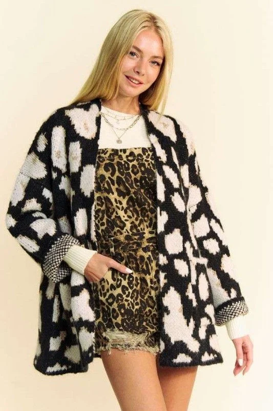 classic gym sweatshirtDavi & Dani Leopard Open Front Long Sleeve Cardigan