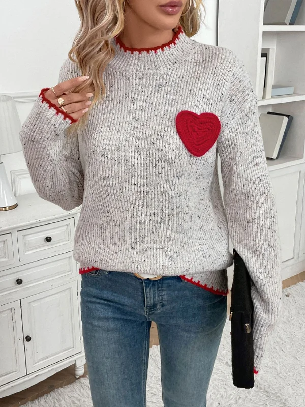 oversized gym sweatshirtPerfee Contrast Heart Round Neck Long Sleeve Sweater