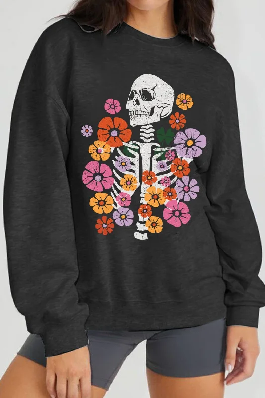 relaxed fit sports hoodieFlower Skeleton Graphic Sweatshirt