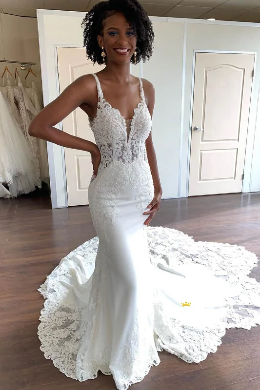 stylish party dressMermaid/Trumpet Wedding Dress Chic Lace Appliques Rustic Wedding Gown QW2343