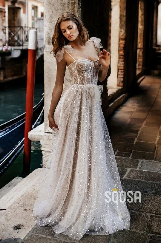 stylish dressWomen's Spaghetti Straps Sequins Bohemian Wedding Dress QW2123