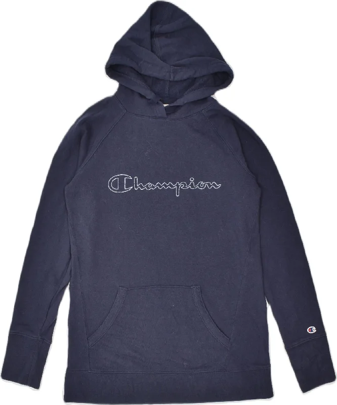 fleece hoodieCHAMPION Womens Oversized Graphic Hoodie Jumper UK 10 Small Navy Blue