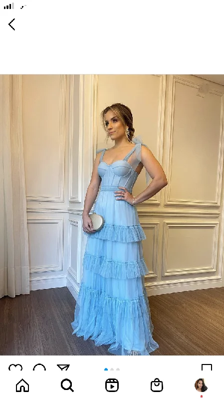 boho dressLight Blue Sleeveless A-line Prom Dress  Y2744