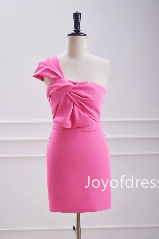 party-ready dressHot Pink One Shoulder Knot Bodycon Short Homecoming Dress